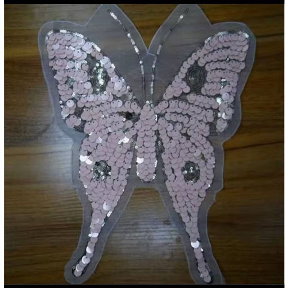 NWOT Seqiun Pink and Gold Champagne Sew On Butterfly Applique 10"x 11"